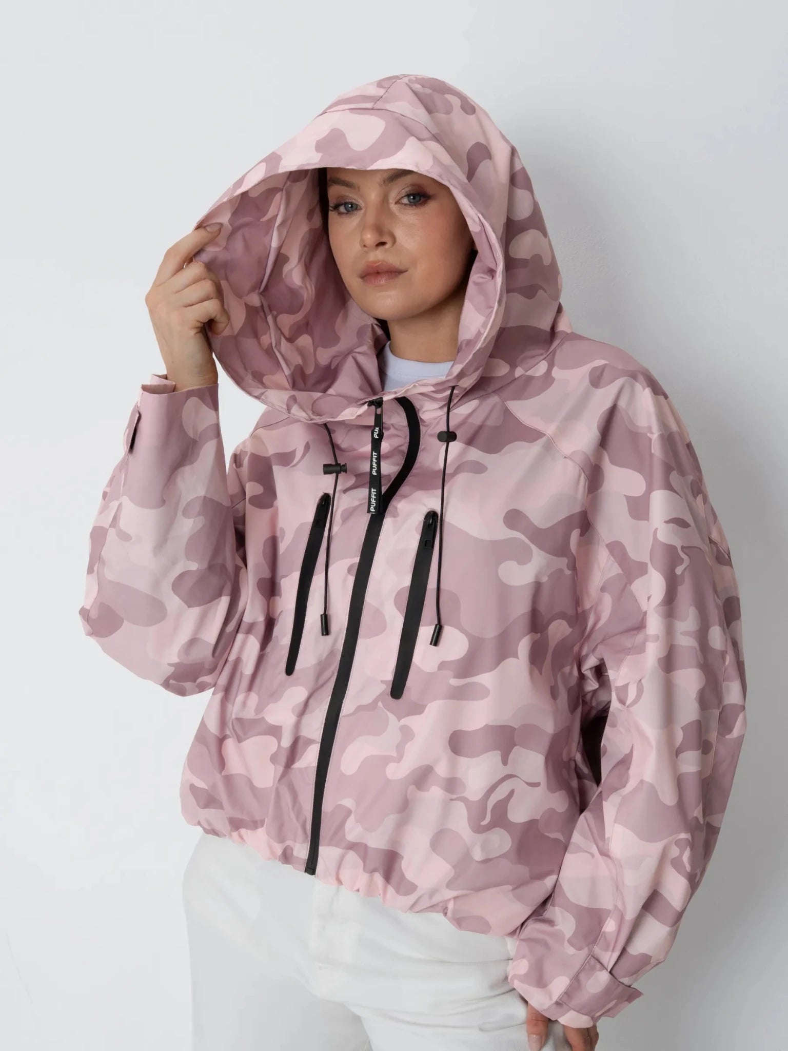 STM-TEX™ One Size Pink Camo Short Oversized Rain Jacket - PUFFIT