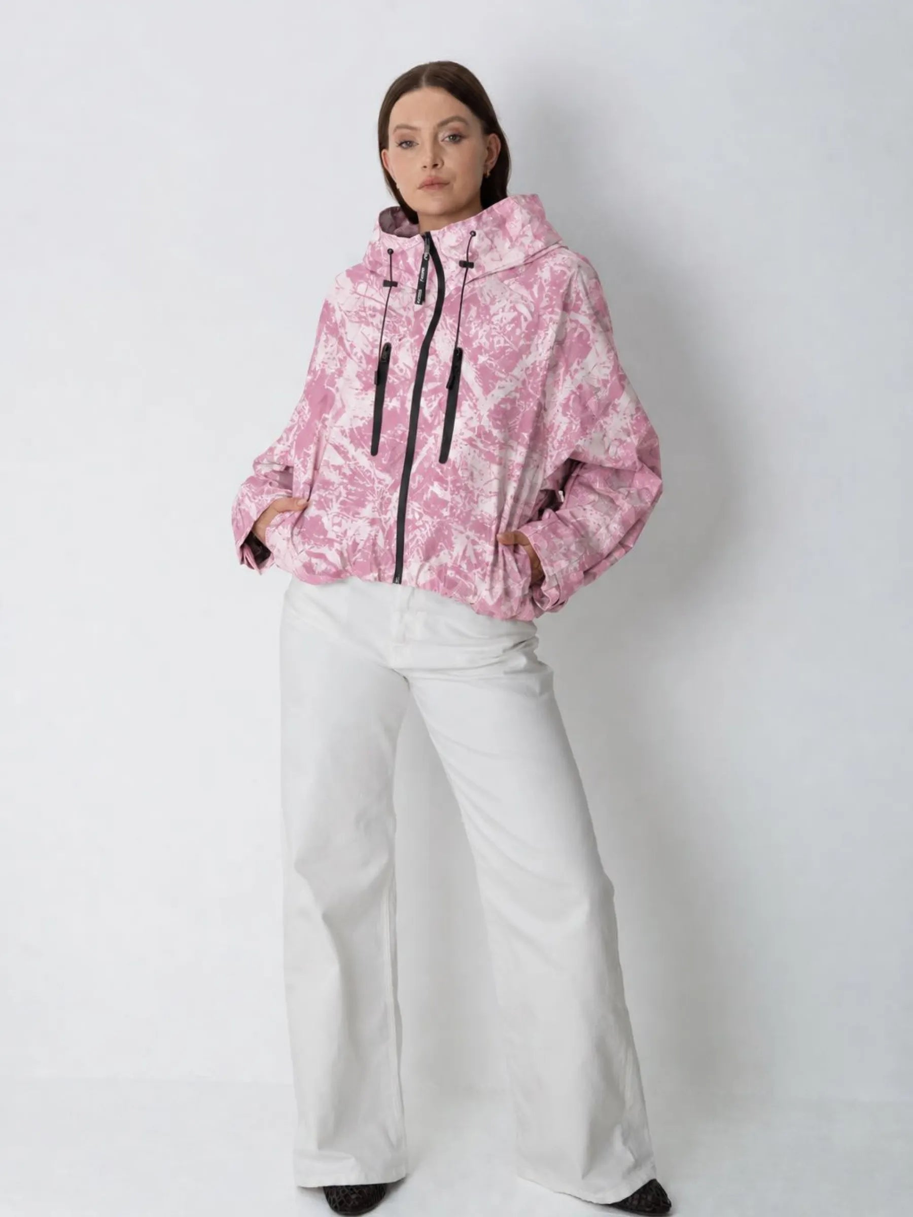 STM-TEX™ One Size Pink Forest Camo Short Oversized Rain Jacket - PUFFIT