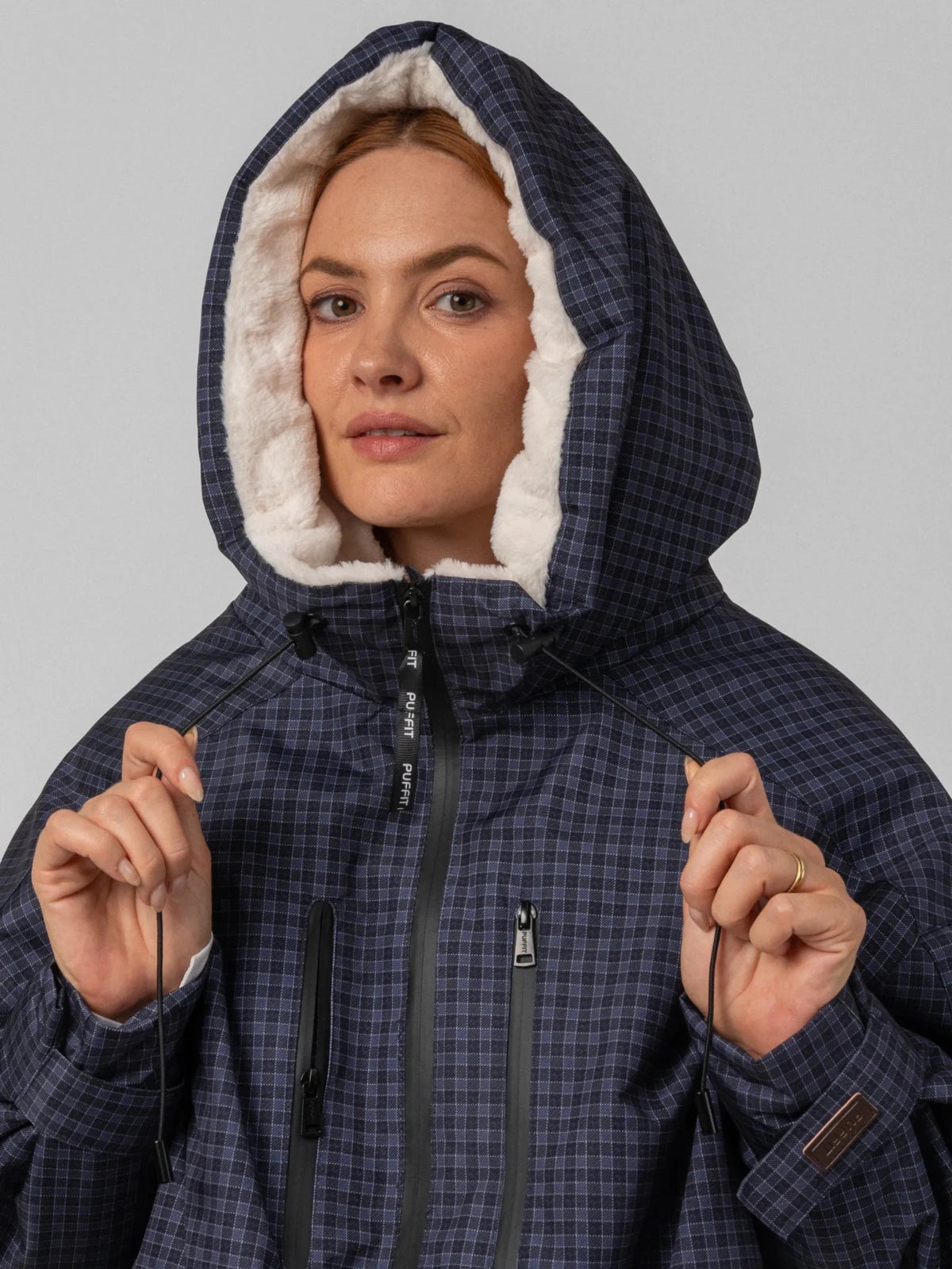 STM-TEX™ One Size Royal Blue Check Short Oversized Rain Jacket