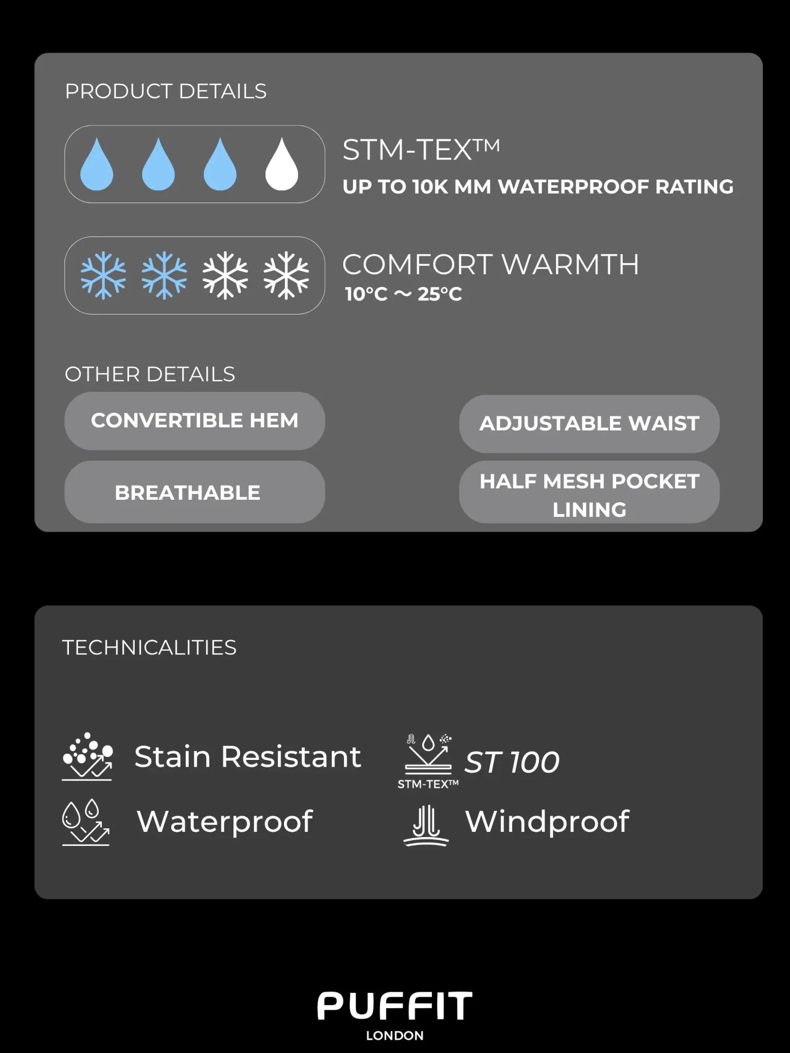 STM-TEX™ Waterproof Relax Fit Straight Leg Trousers - PUFFIT