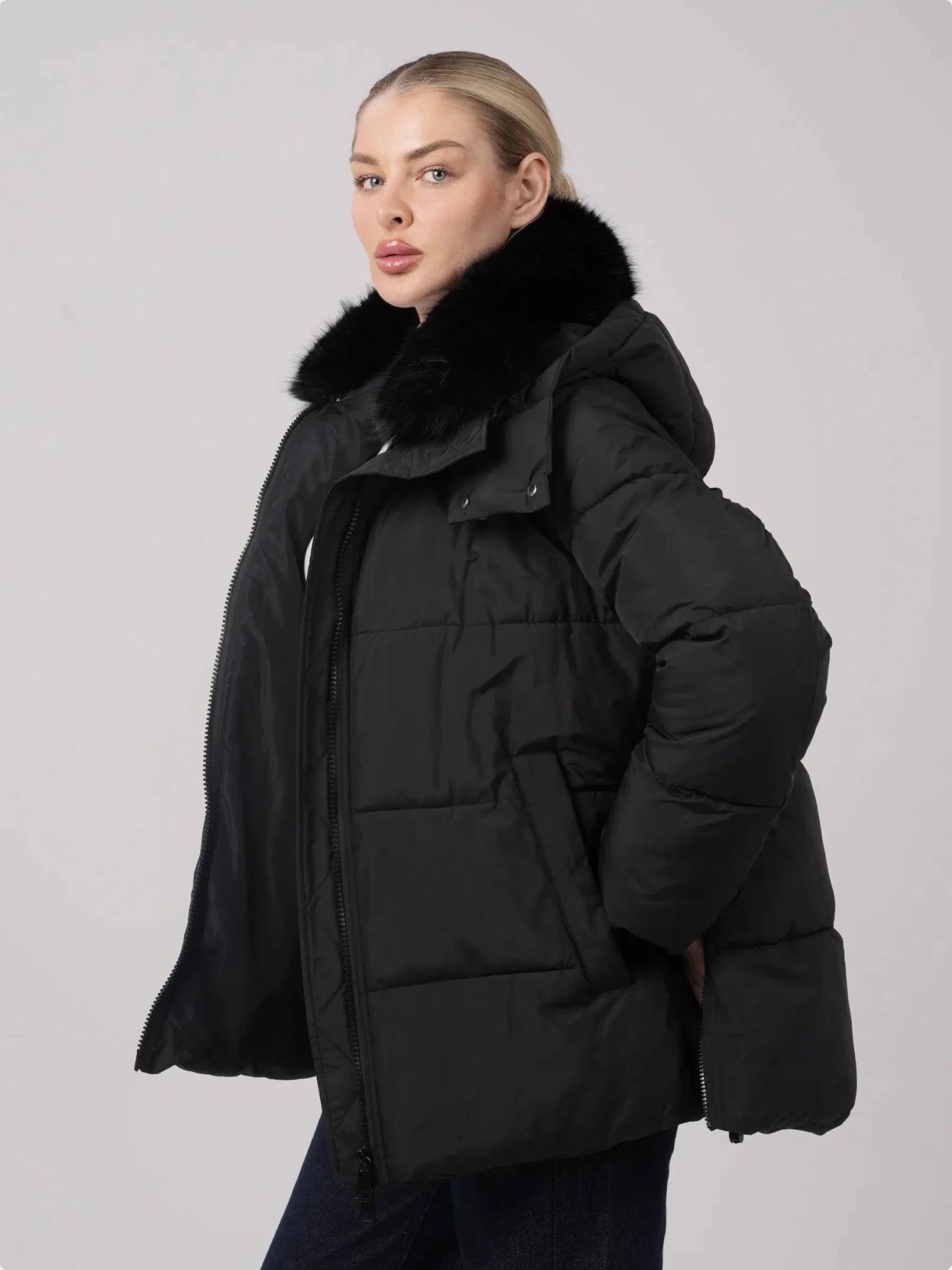 WarmCore™ Detachable Faux Fur Collar Hooded Puffer - PUFFIT