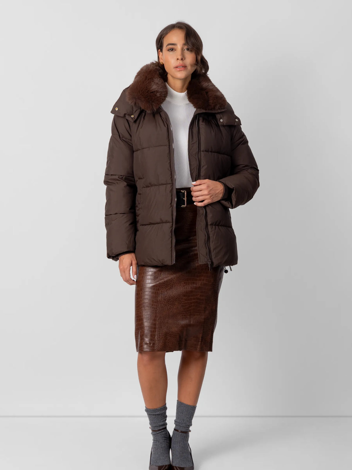 WarmCore™ Detachable Faux Fur Collar Hooded Puffer - PUFFIT
