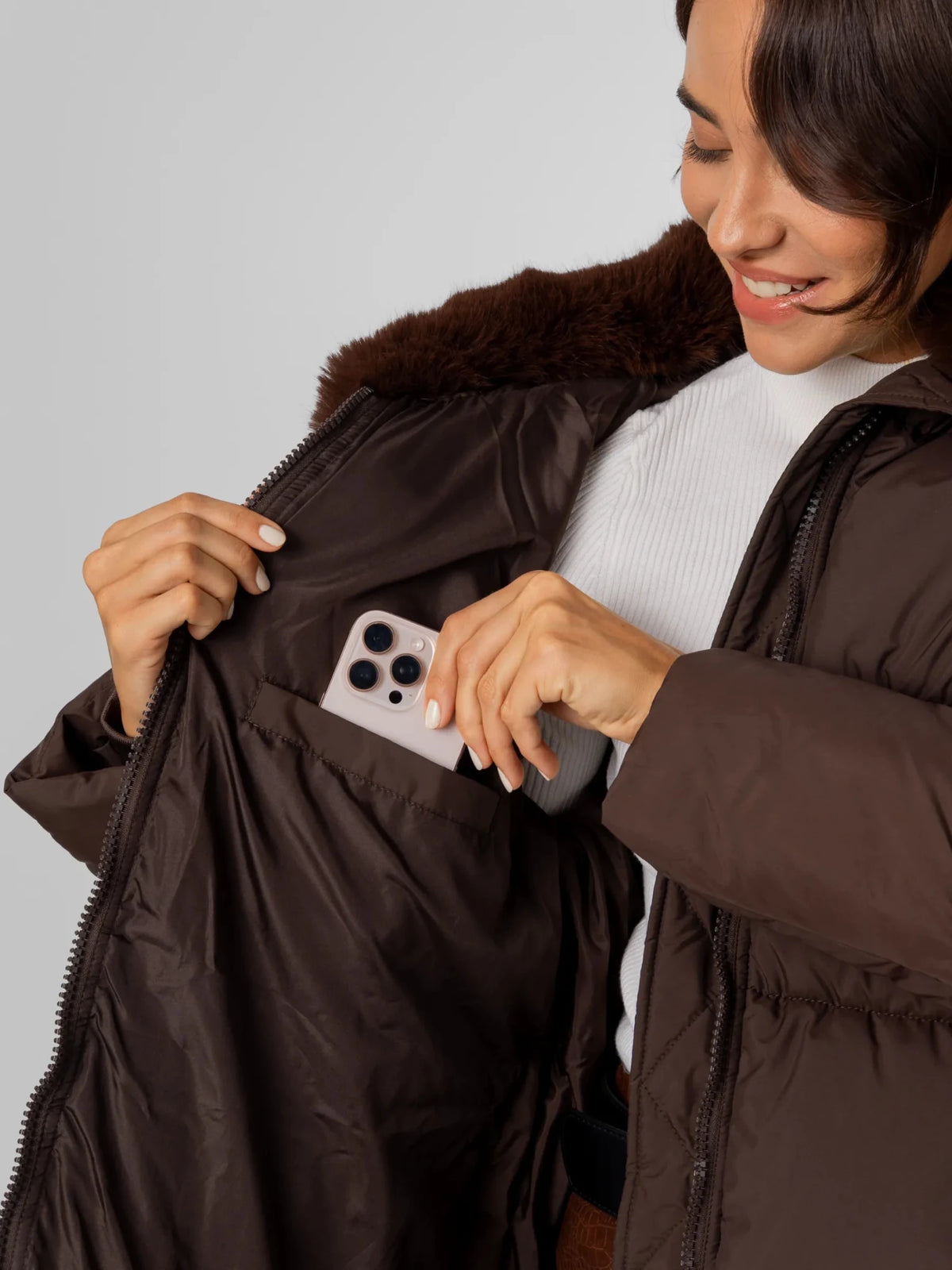 WarmCore™ Detachable Faux Fur Collar Hooded Puffer - PUFFITC22