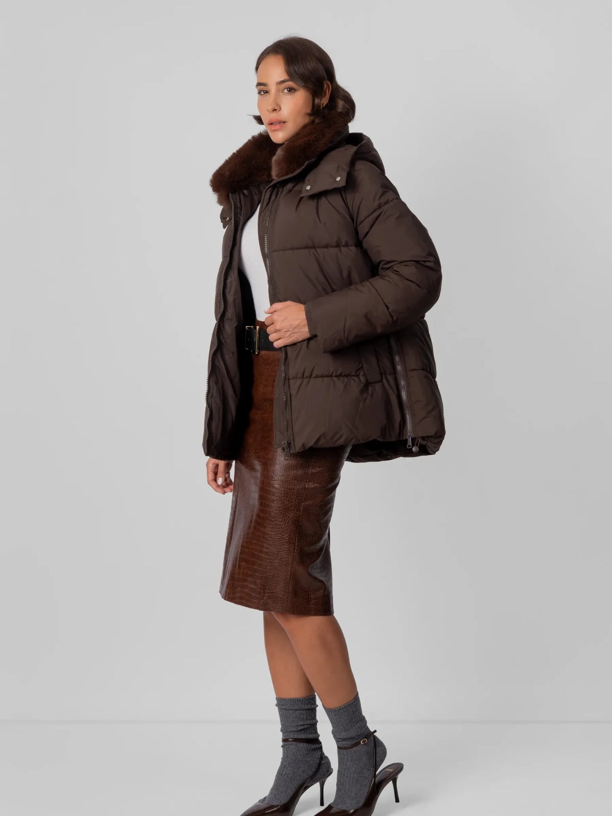 WarmCore™ Detachable Faux Fur Collar Hooded Puffer - PUFFITC22