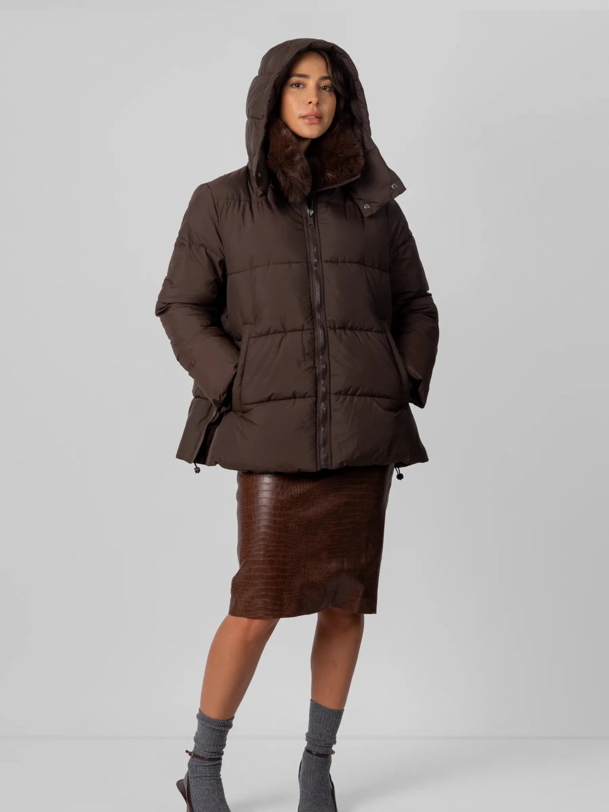 WarmCore™ Detachable Faux Fur Collar Hooded Puffer - PUFFITC22