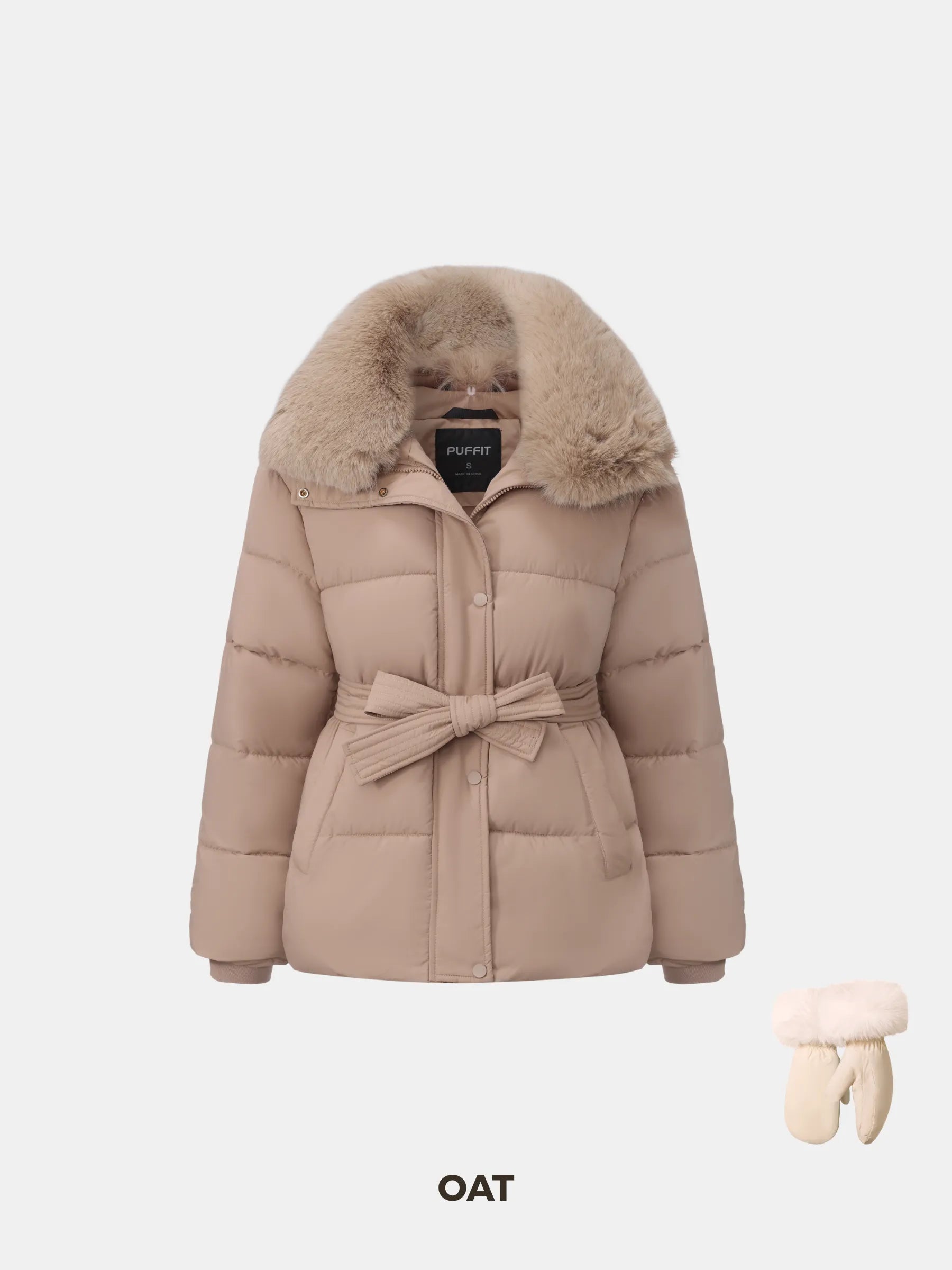 WarmCore™ Elevated Detachable Faux Fur Collar Puffer With Belt - PUFFIT