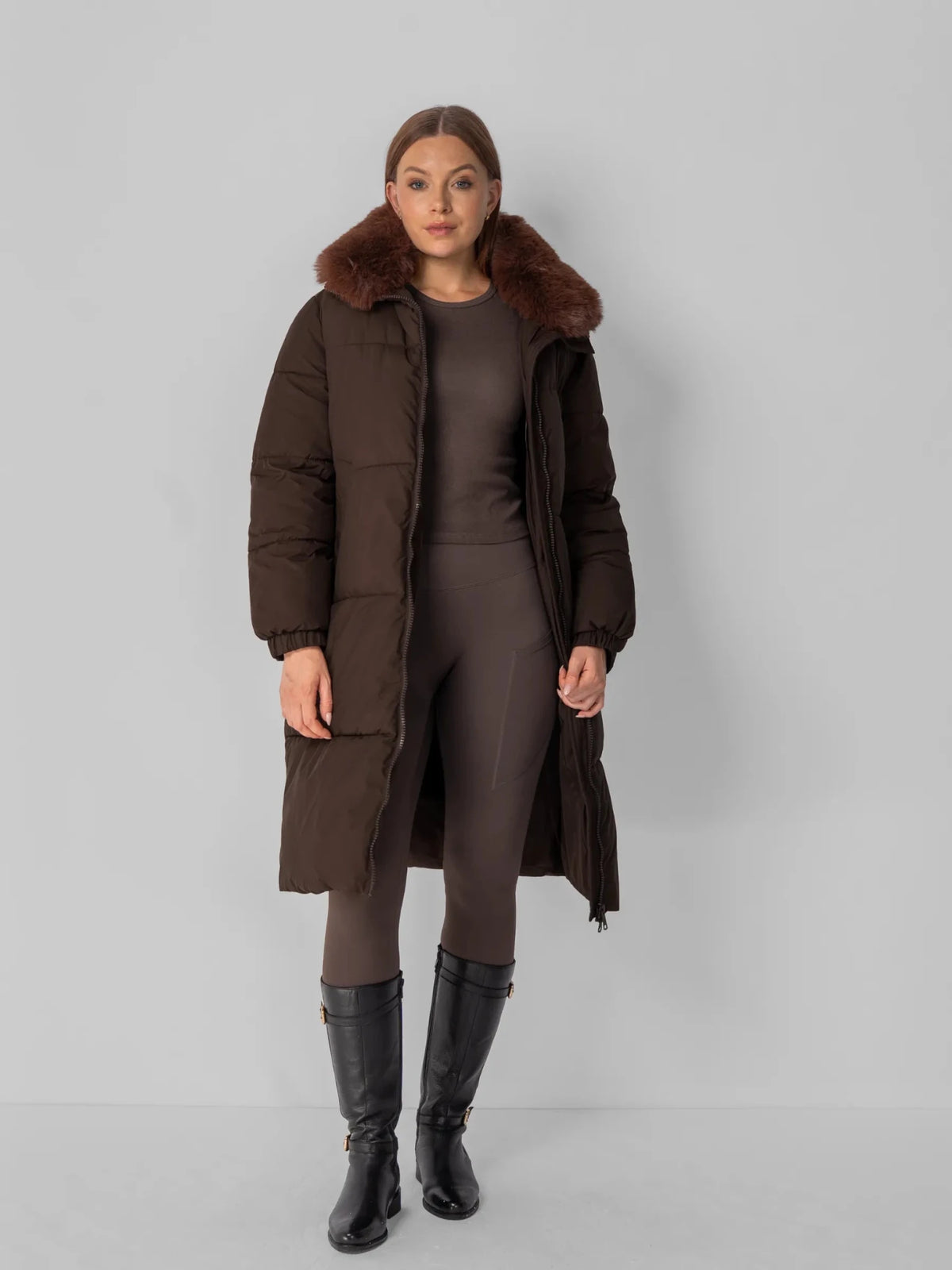 WarmCore™ Faux Fur Collar Long Puffer Jacket - PUFFITC26
