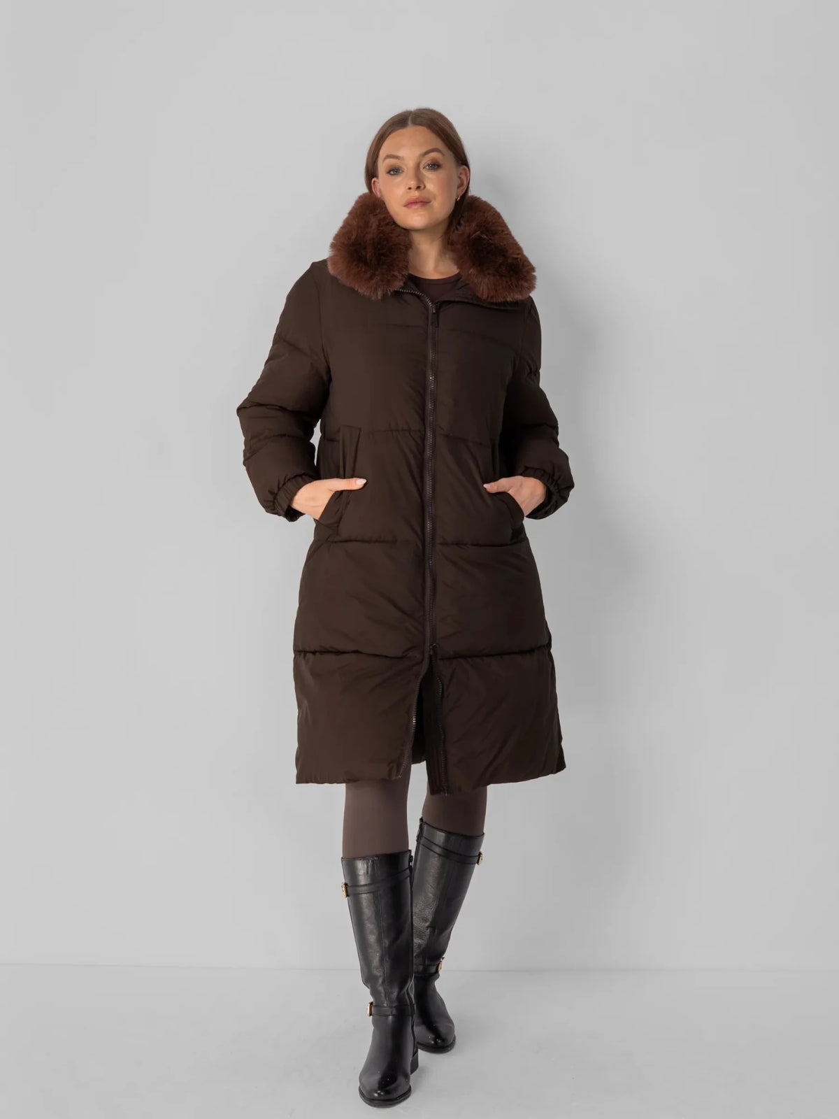 WarmCore™ Faux Fur Collar Long Puffer Jacket - PUFFITC26