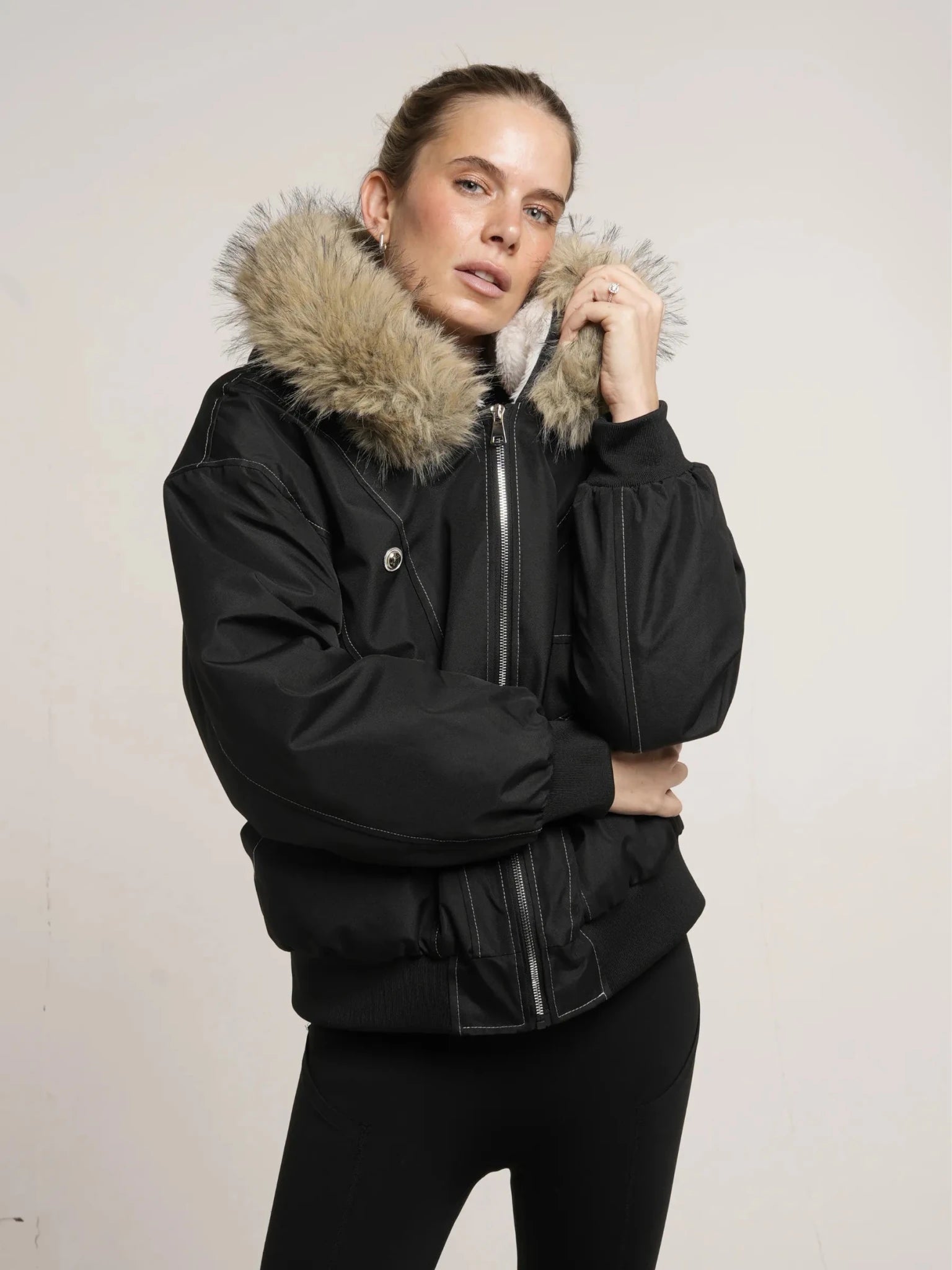 WarmCore™ Faux Fur Lined And Trim Bomber Jacket - PUFFIT