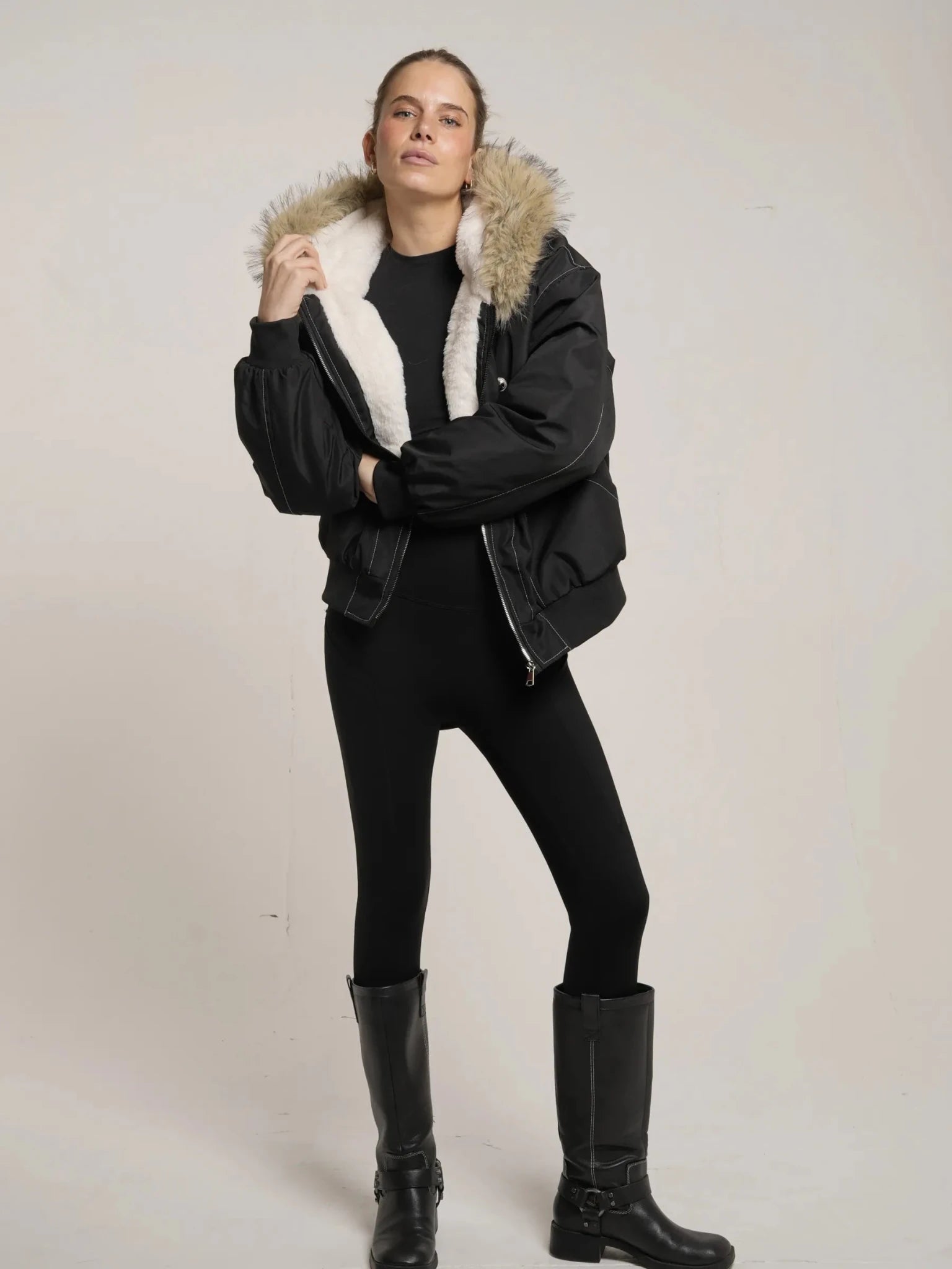 WarmCore™ Faux Fur Lined And Trim Bomber Jacket - PUFFIT