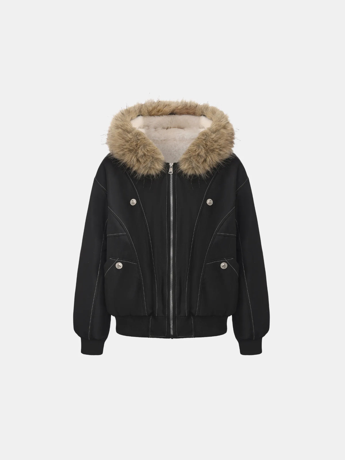 WarmCore™ Faux Fur Lined And Trim Bomber Jacket - PUFFIT