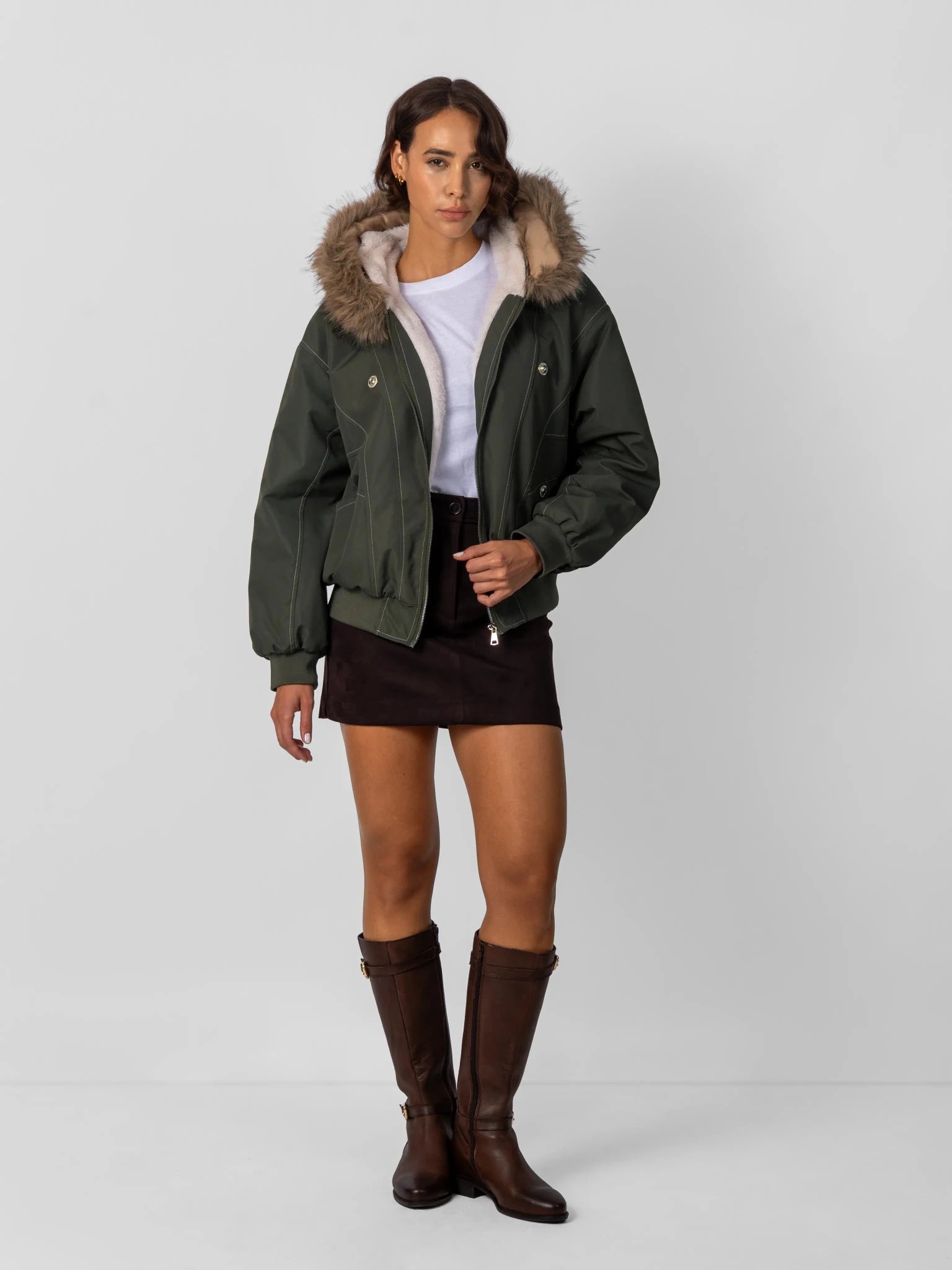 WarmCore™ Faux Fur Lined And Trim Bomber Jacket - PUFFIT