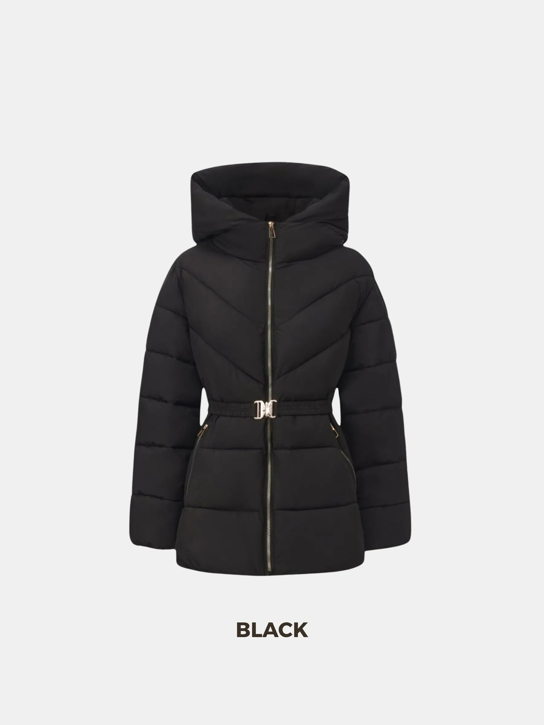 Chaqueta acolchada con cinturón en tono dorado WarmCore™ 