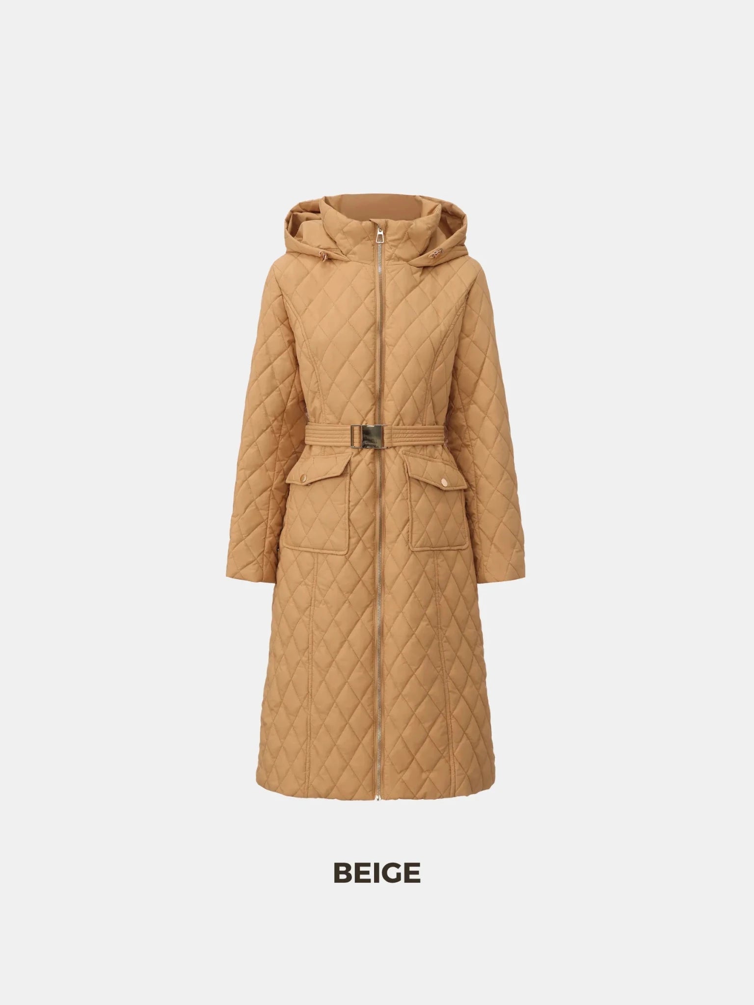WarmCore™ Long Dimond Quilted Belted Puffer - PUFFIT
