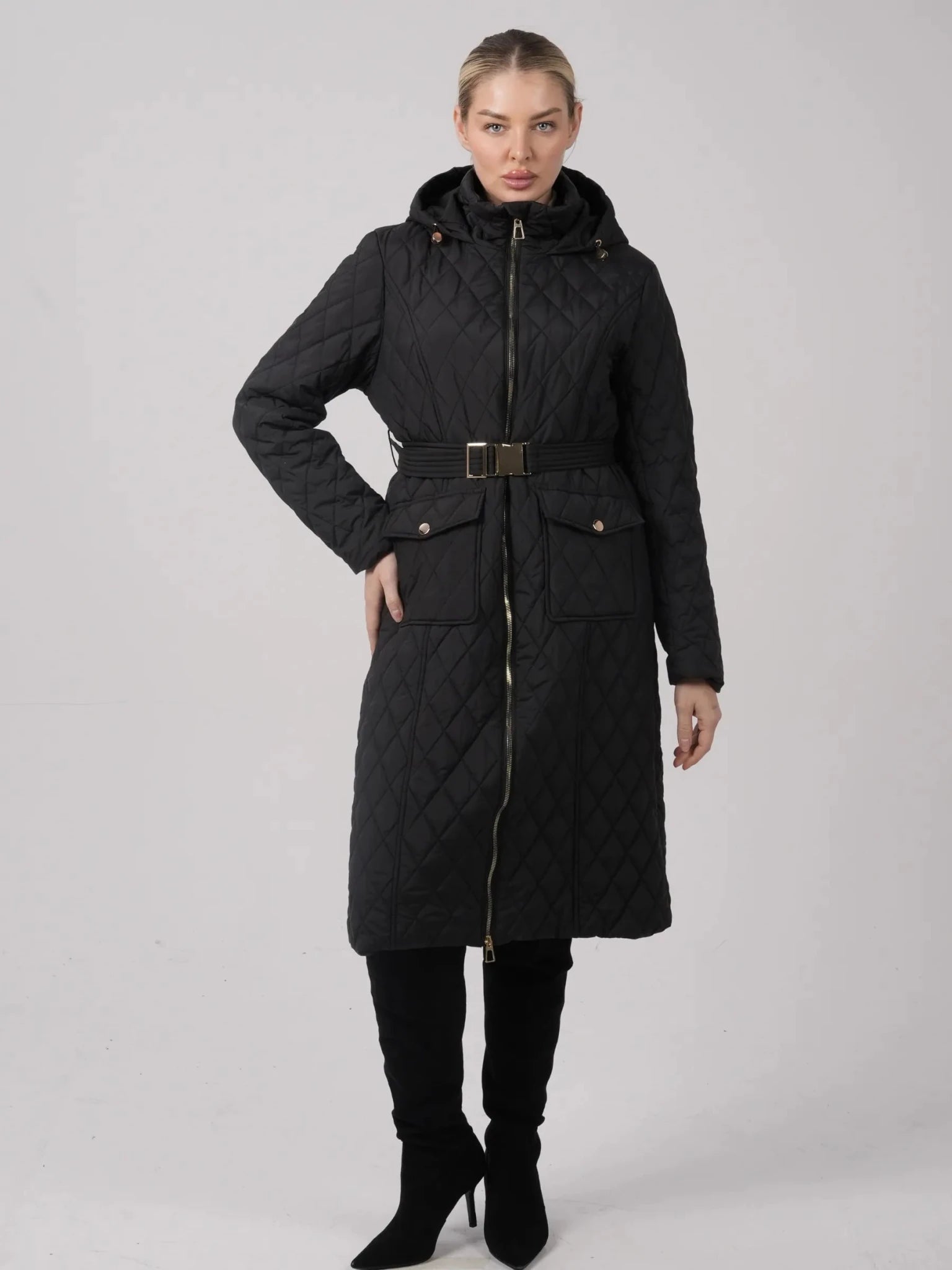 WarmCore™ Long Dimond Quilted Belted Puffer - PUFFIT