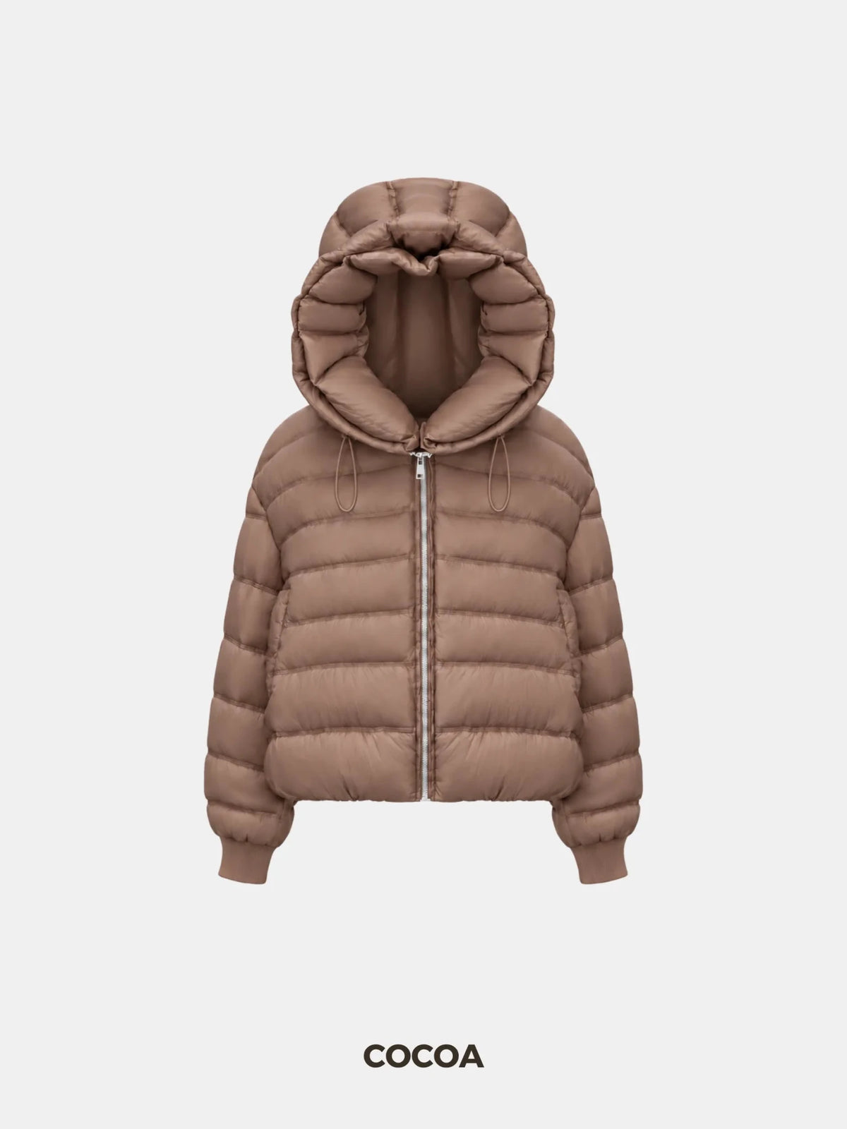 WarmCore™ kort vattert jakke med oversized hette