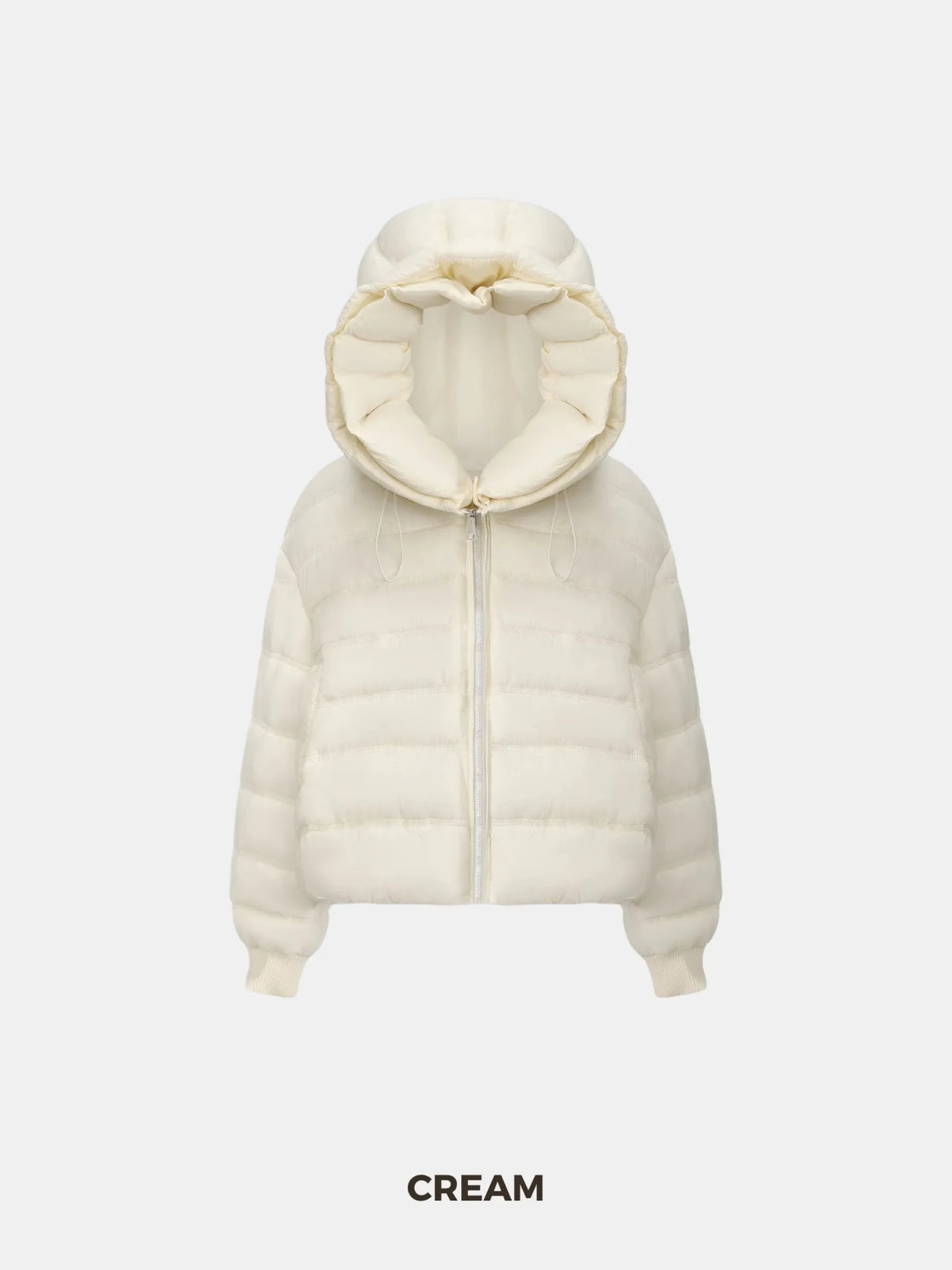 WarmCore™ kort vattert jakke med oversized hette