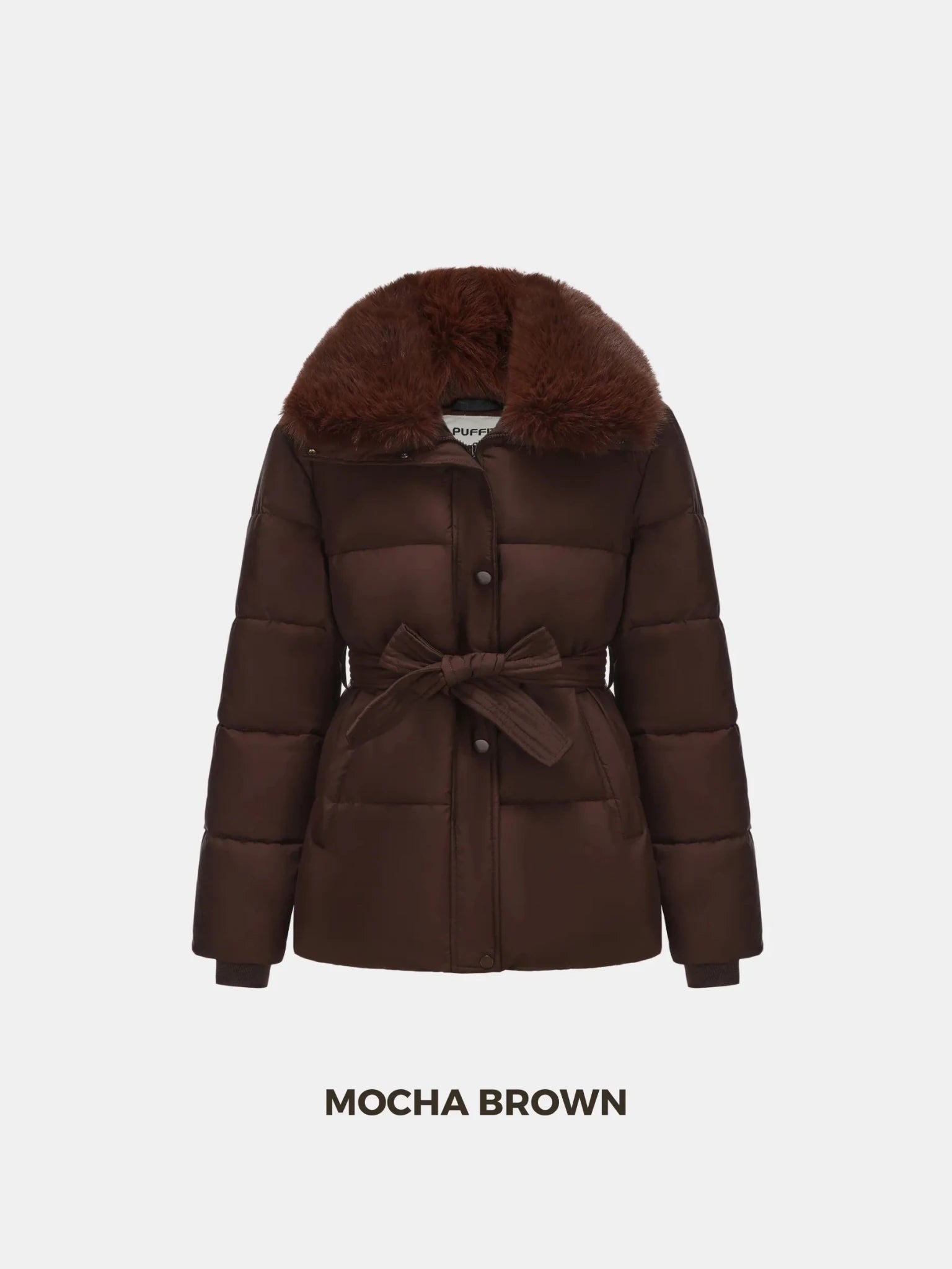 WarmCore™ Premium Elegant Detachable Faux Fur Collar Puffer With Belt - PUFFIT