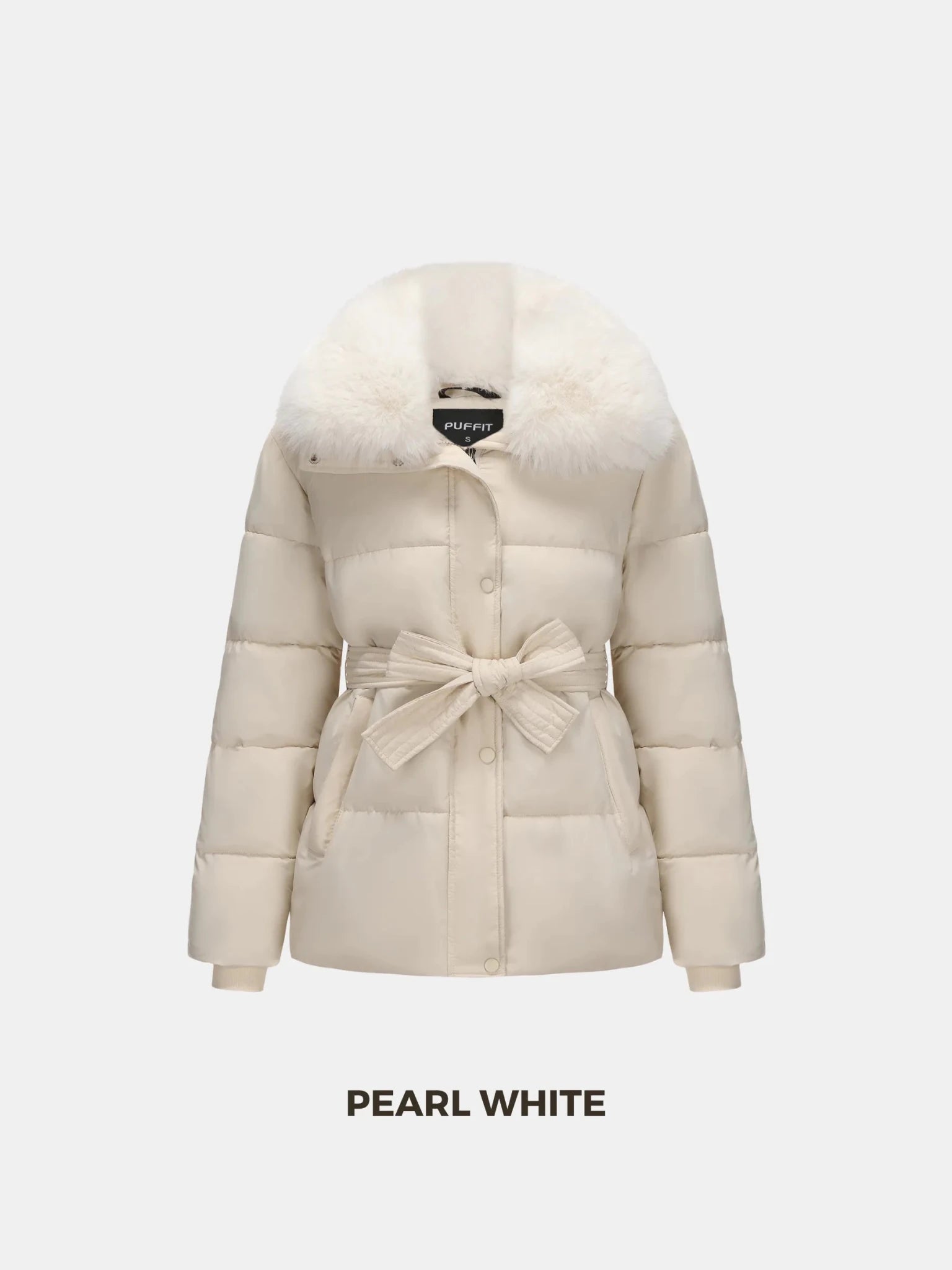 WarmCore™ Premium Elegant Detachable Faux Fur Collar Puffer With Belt - PUFFIT