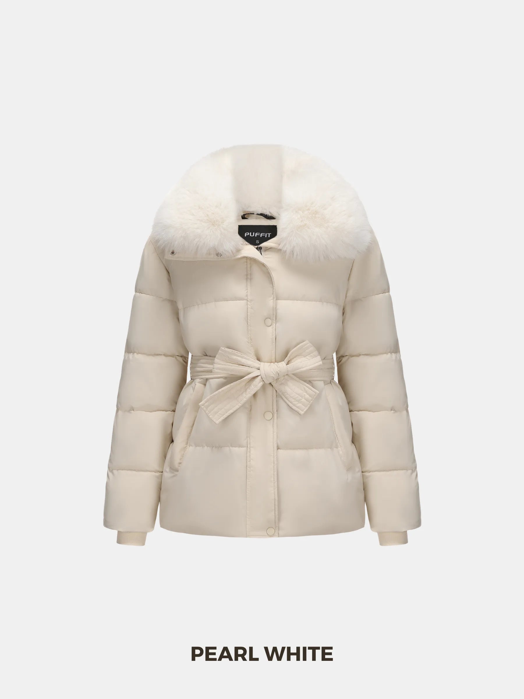 WarmCore™ Premium Elegant Detachable Faux Fur Collar Puffer With Belt - PUFFIT