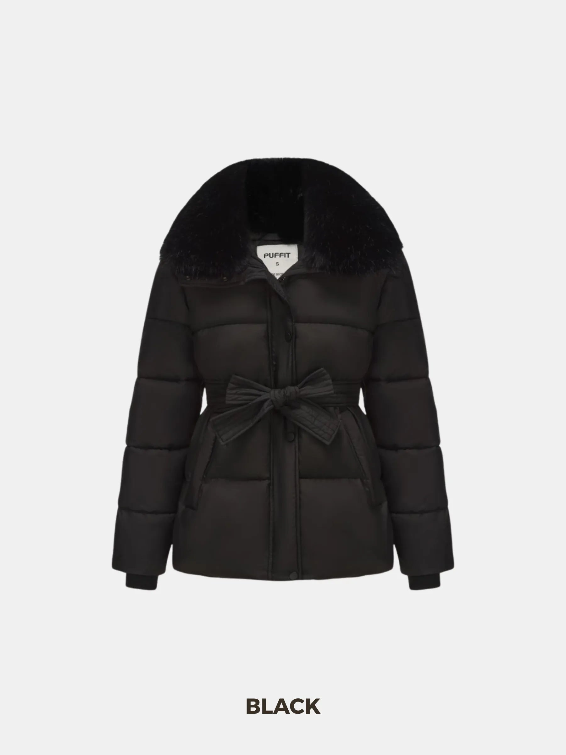 WarmCore™ Premium Elegant Detachable Faux Fur Collar Puffer With Belt - PUFFIT