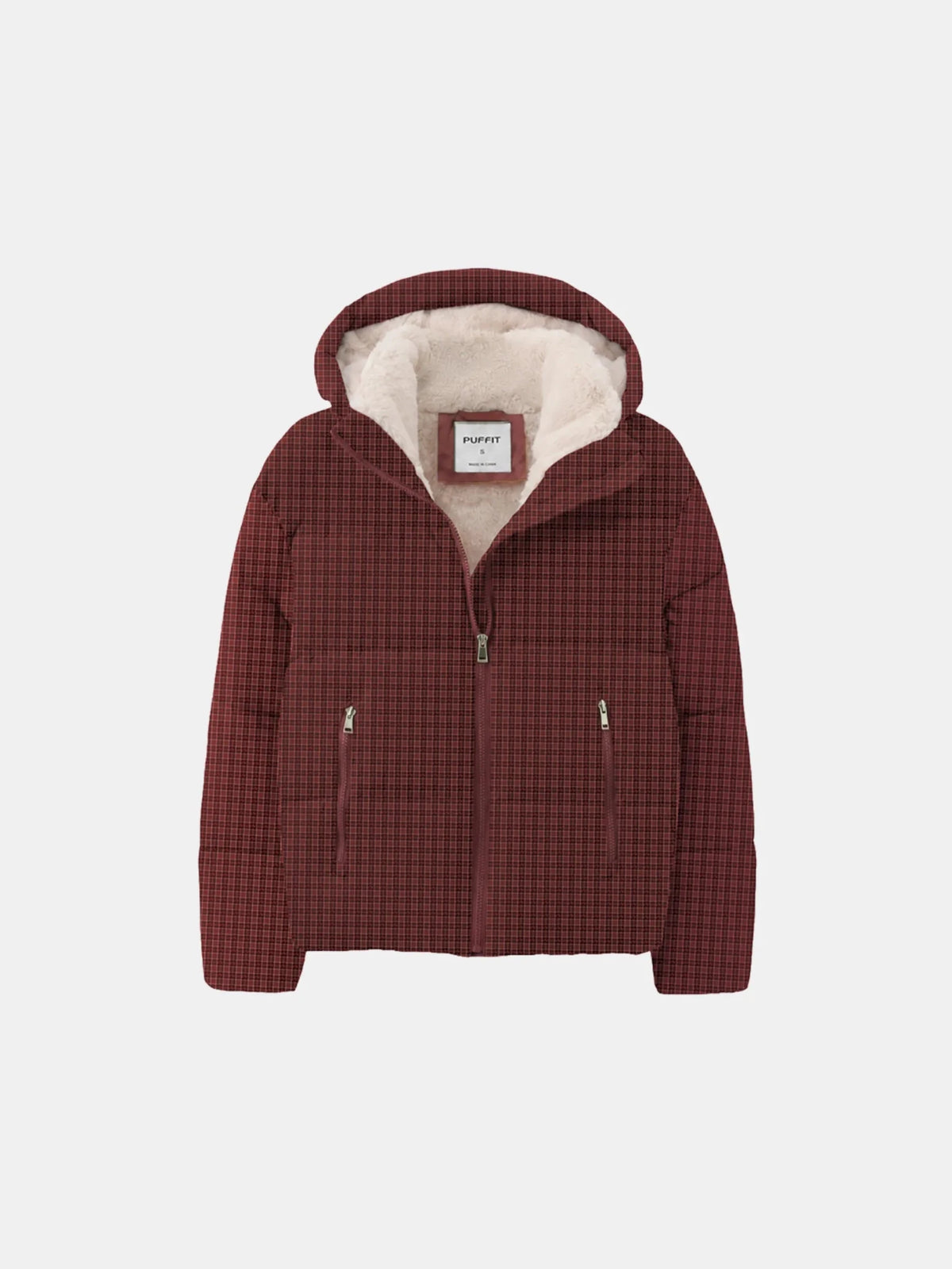 WarmCore™ Ruby Check Faux Fur Lined Detachable Hooded Short Puffer Jacket