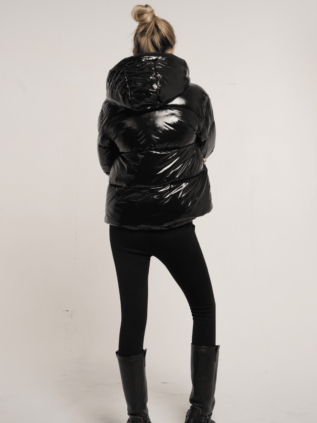 WarmCore™ Shiny Black Detachable Hooded Puffer Jacket - PUFFIT