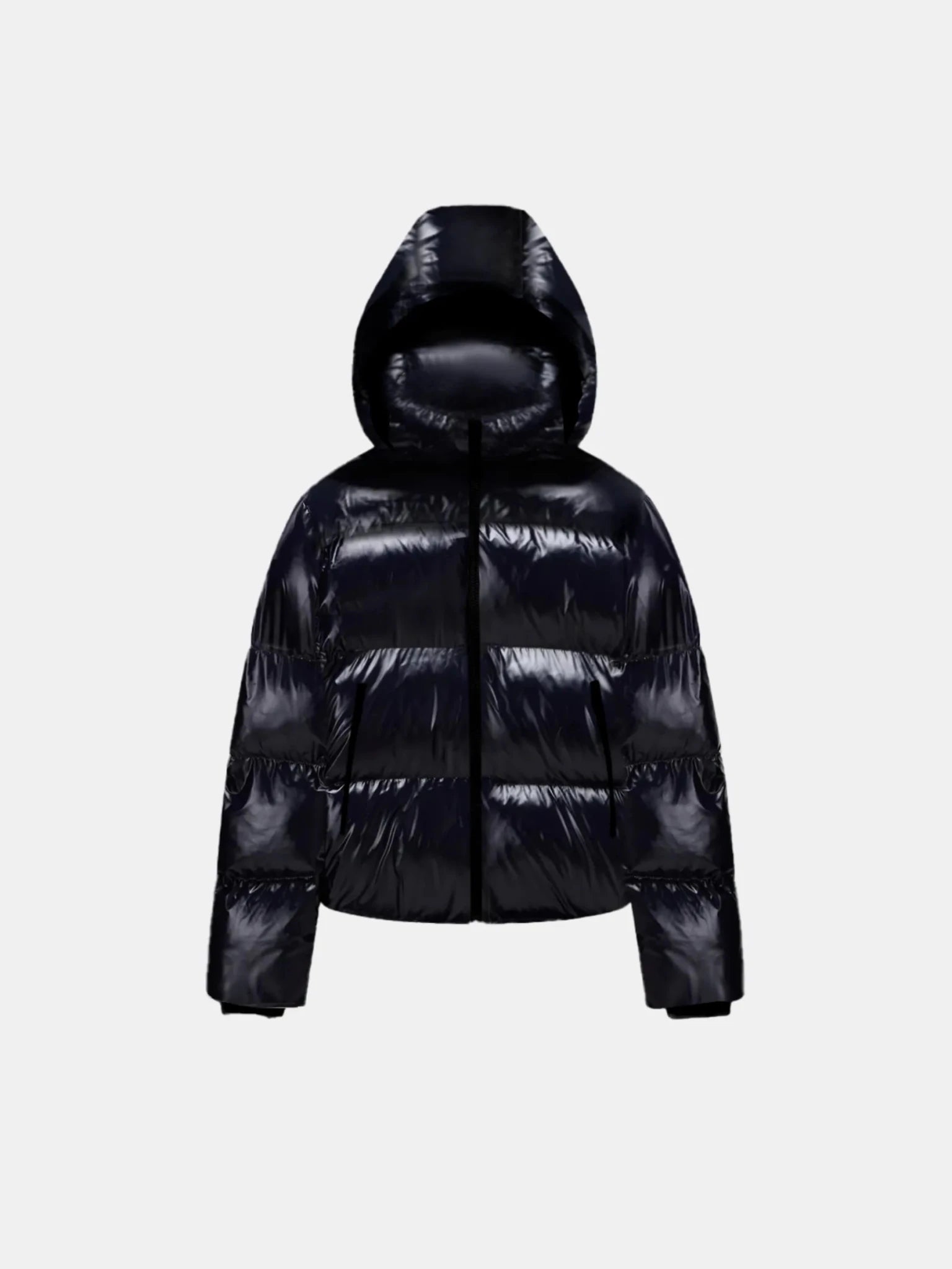 WarmCore™ Shiny Black Detachable Hooded Puffer Jacket - PUFFIT
