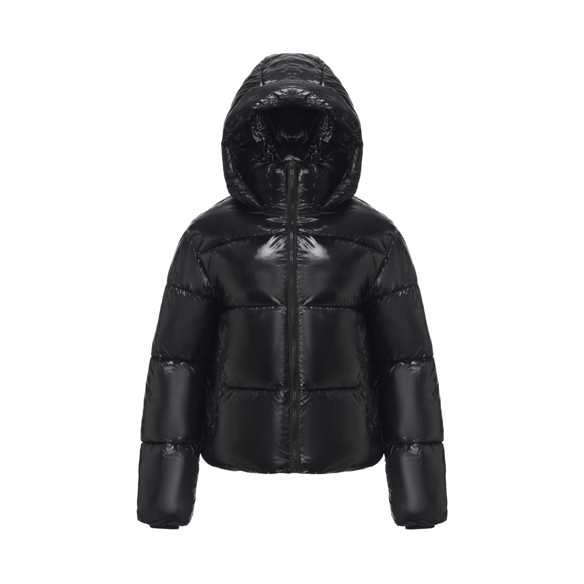 WarmCore™ Shiny Black Detachable Hooded Puffer Jacket - PUFFIT