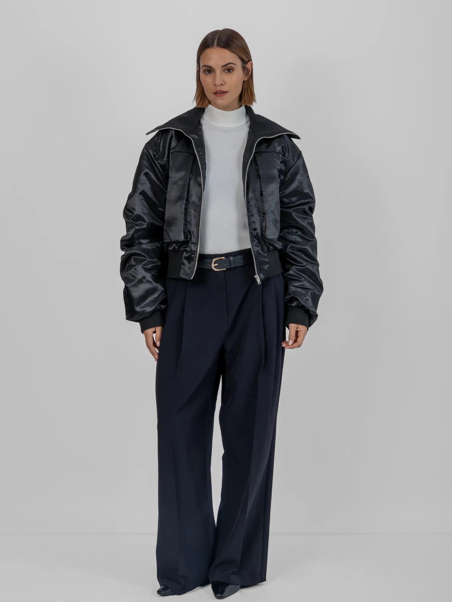 WarmCore™ Shiny Cropped Padded Bomber - PUFFIT